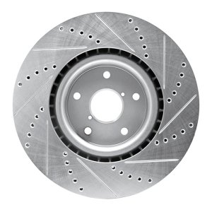 Subaru Impreza Brake Rotor (1) - Front Left - R1 Concepts - Drilled & Slotted - Silver - `05-`20